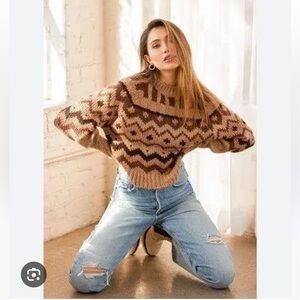 Anthropologie Carson Geometric Sweater XS Fair Isle Crop Pullover Wool